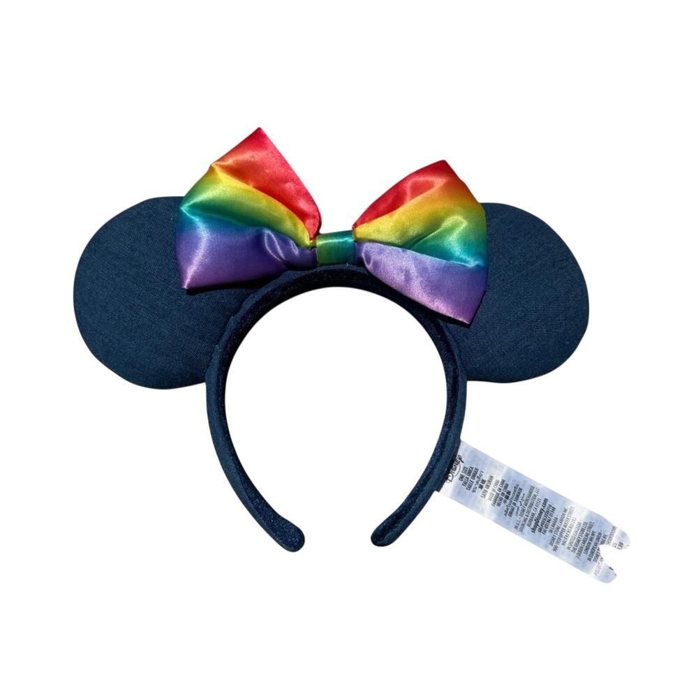 Disney Parks Pride Minnie Ears Denim Rainbow Bow Embroidered Authentic